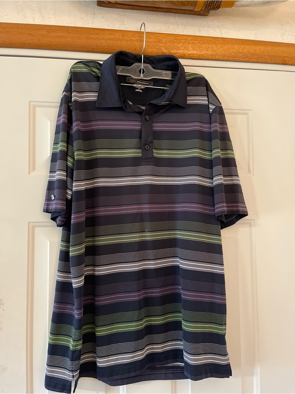 Greg Norman Play Dry Golf Polo Shirt L purple Striped Performance Moisture-Wick